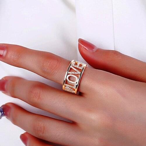 CZ Zircon LOVE Letters Rings for Women Finger Silvery Open Ring Wedding Bride Gift Elegant Ins Fashion Jewelry 2020