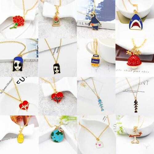 17 Styles Necklace Flower Penguin shark beautiful girl Mushroom bulb Honeypot Cans Drinks Earth envelope heart Fishbone doll