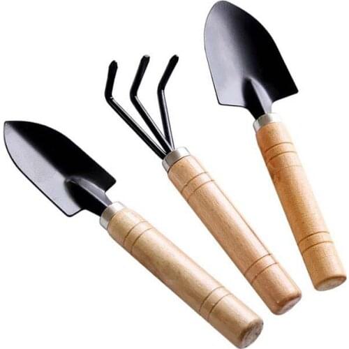 3PCs/set Mini Gardening Tools Wood Handle Stainless Steel Potted Plants Shovel Rake Spade for Flowers Potted Plant Tool