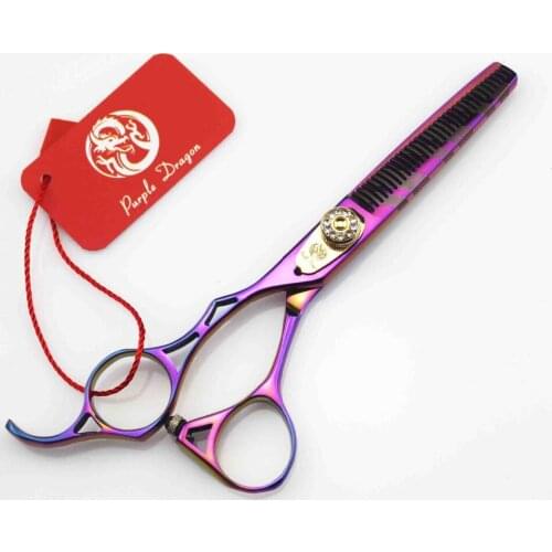579# 5.5'' Left-Hander Brand Purple Dragon Hairdressing Scissors JP 440C 62HRC Diamante Barberss Thinning Scissors Hair Shears