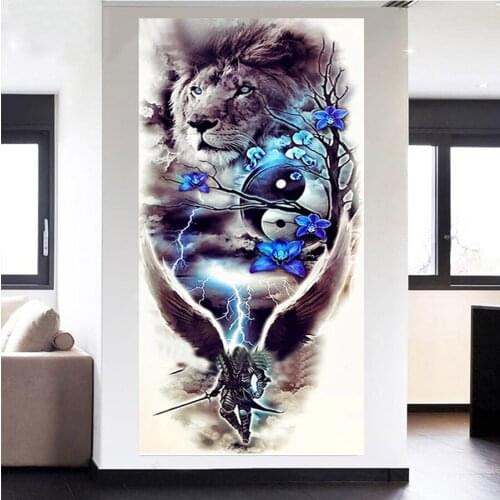 DIY 5D Diamond Painting Lightning tiger samurai angel Full Square round Diamond Mosaic Embroidery Yin Yang Tree Landscape X118