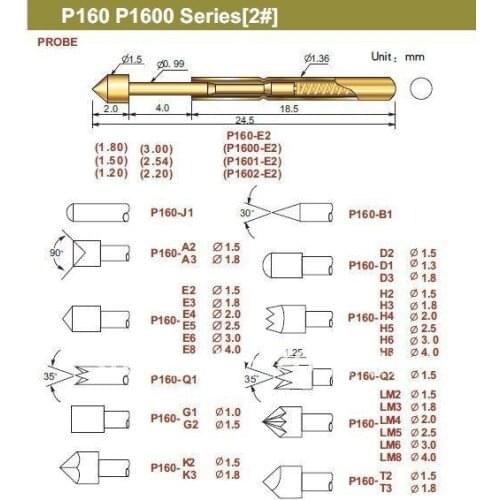 FREE SHIPPING 100PCS/LOT P160-H8 24.5MM PCB BARE BOARD TEST PROBES POGO PIN