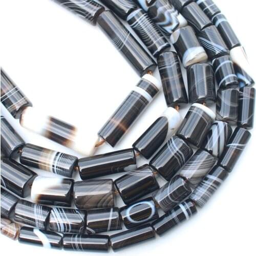 Black Stripe Agate Tube Beads , 15inch per strand 6-30mm , For DIY Jewelry Making