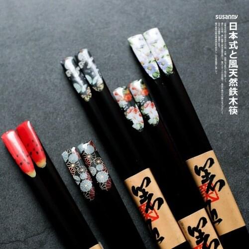 Japanese style wooden chopsticks iron wood chopsticks nail chopsticks pointed chopsticks household tableware 5 double gift box