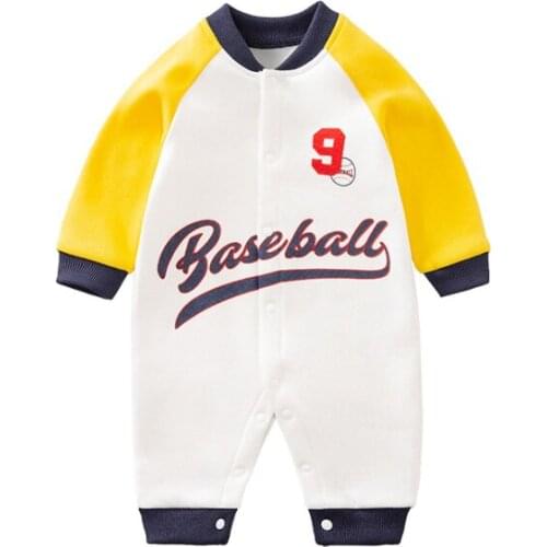 Baby Clothes Autumn Winter Girls Boys Cotton Long Sleeve Plus Velvet Baseball Style Unisex One-Piece Infant Toddler Baby Romper