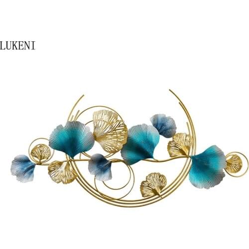 Euroepan Luxury Wrought Iron Ginkgo Leaf Wall Hangings Home Livingroom Background Wall Mural Craft Hotel Wall Sticker Decoration