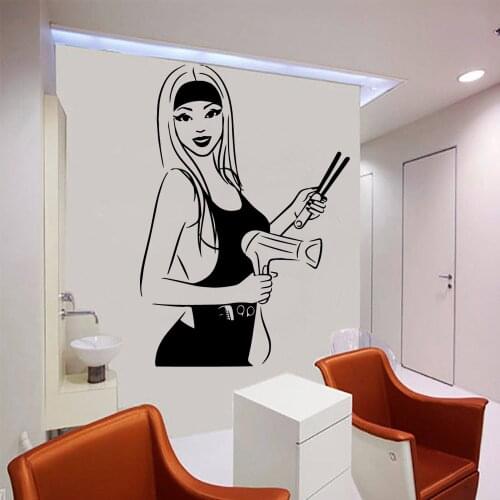 Hair Dryer Straight Board Clip Girl Modern Barber Shop Wall Sticker Removable Wall Sticker Wallpaper Vinyl Sticker Decoration