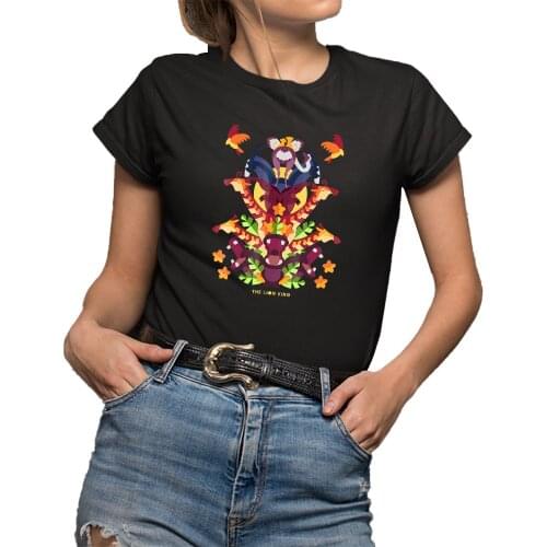 Disney Lion King Animal Tower Collage Graphic T-Shirt Women Casual Harajuku Unisex Tee Oversize Kawaii Female Clothing Summer