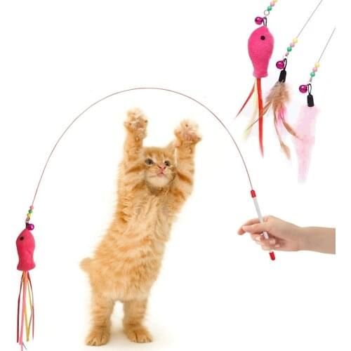 Interactive Cat Feather Toy Cat Wand Toy Teaser Cute Worm Bird Feathers Toys for Cat Kitten Play Chase Exercise Pet Supplies