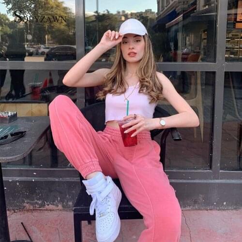 Cool Women Pink Track Pants Harem Sweat Pants Women Joggers Mid Waist Pants Female Streetwear Trousers Winter Loose Sweatpants