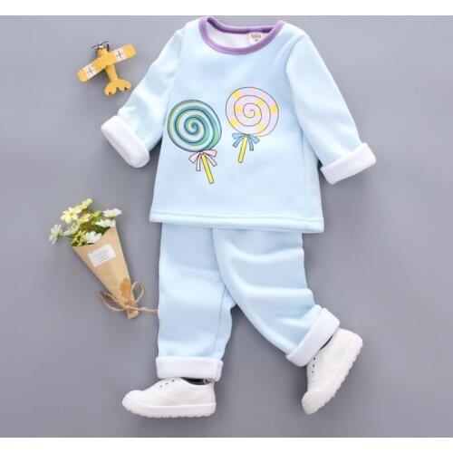 2019 Girls Baby Kids Velvet Clothing Sets Children Lollipop Printing Warm Blouse Shirt Pants Winter Autumn Clothes Suit1-4y