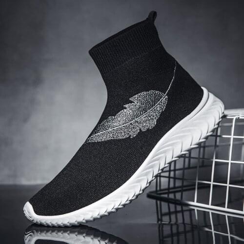 New High Tops Knit Socks Embroidery Feathers Casual Shoes For Men‘s Flats Loafers Sport Walking Sneakers Zapatos Hombre Vestir