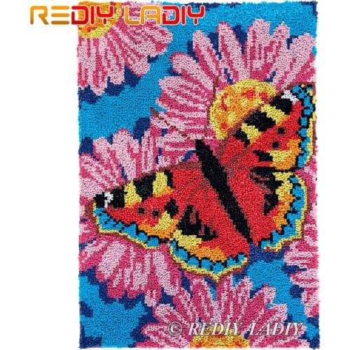 Latch Hook Rug Butterfly & Daisy Plush Wall Tapestry Kits DIY Carpet Rug Chunky Yarn Crafts Crochet Floor Mat Home Decor 58*87cm