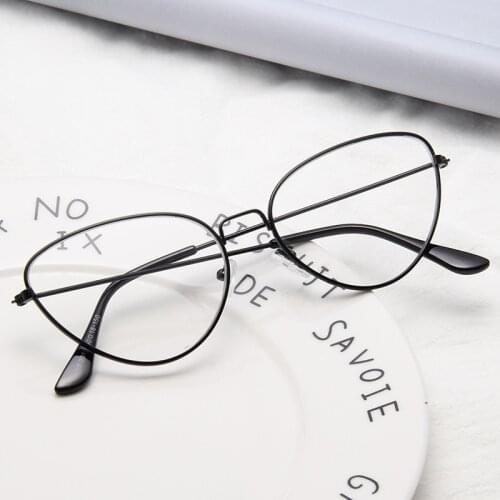 Fashion Glasses Frame Women Vintage Cat Eye Metal Optical Eyeglasses Transparent Clear Lens Eyewear Cateye Comfort Light Gafas