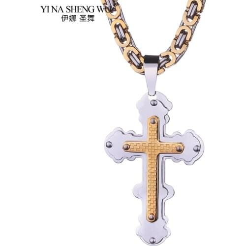 Hip Hop Trend Rock New Style Fashion Mens Cross Pendant Necklace Hip Hop Style Titanium steel Charm Jewelry Cross Necklace
