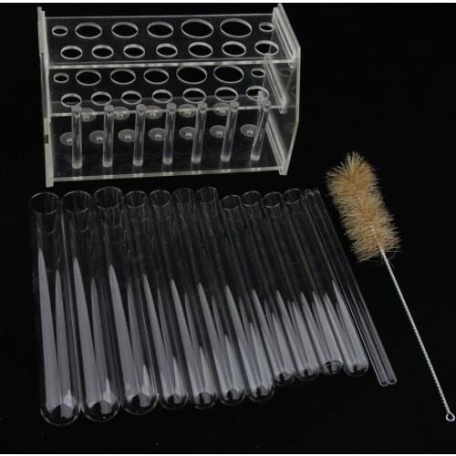 12PCS Clear Glass Test Tubes Set With Plastic Rack Stand & Cleaning Brush With 2PCS Glass Stirring