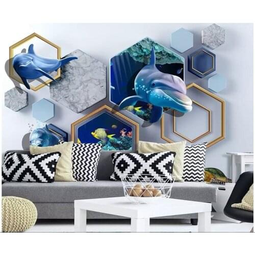 Custom mural 3d photo wallpaper Modern minimalist box dolphin Background home improvement living room wallpaper for walls 3 d
