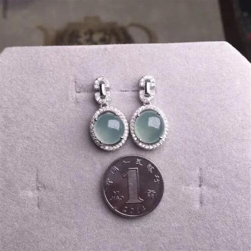 Natural chalcedony oval diamond shining craft earrings light luxury designer original charm ladies brand silver jewelry