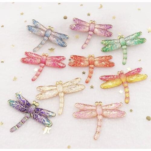New 8pcs Shiny Resin Colorful Dragonfly flatback crystal rhinestone 1 Hole Ornaments DIY Wedding appliques craft SF680