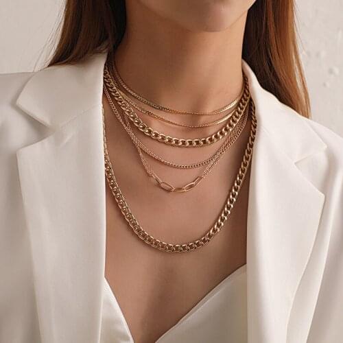 Vintage Punk Aluminium Thick Chains Necklace for Women Exaggerated Multilayer Geometric Clavicle Necklace Party Jewelry Kolye