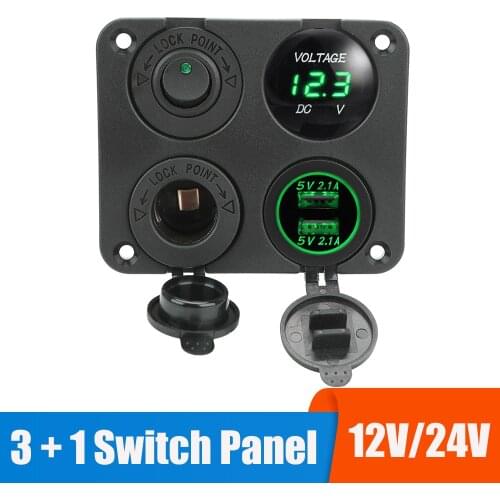 4 In 1 Car Switch Panel USB Charger Cigarette Lighter Splitter LED Voltmeter Truck Caravan Ship Marine Auto Accessories Retrofit