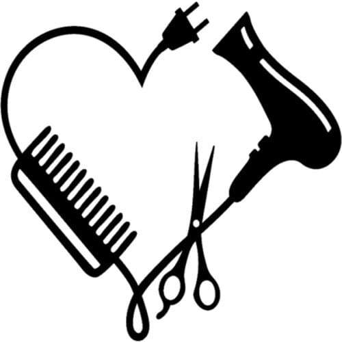Hairdresser Heart Comb Scissors Sticker Fashion Car Decoration Personality Pvc Waterproof Decal Black/white, 13cm*13cm