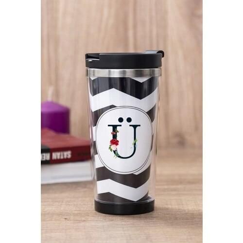 Gift Shop RODUCT Letter Flower Design Black Thermos Cup