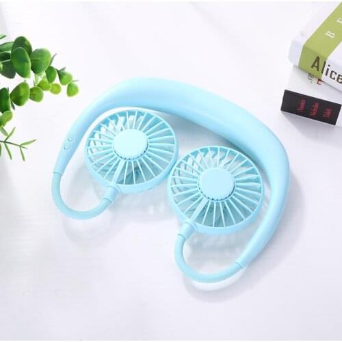 USB Rechargeable Hanging Neck Fan Outdoor Sport Portable Mini Double Wind Head Neckband Cooling Fan 190x150x20mm