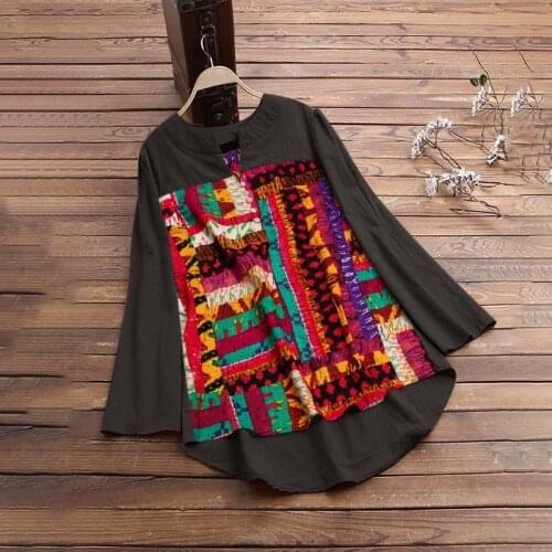 V Neck Long Sleeve Vintage Print Button Blouses Women Casual Loose Streetwear Oversized Fashion Summer Beach Party Tops