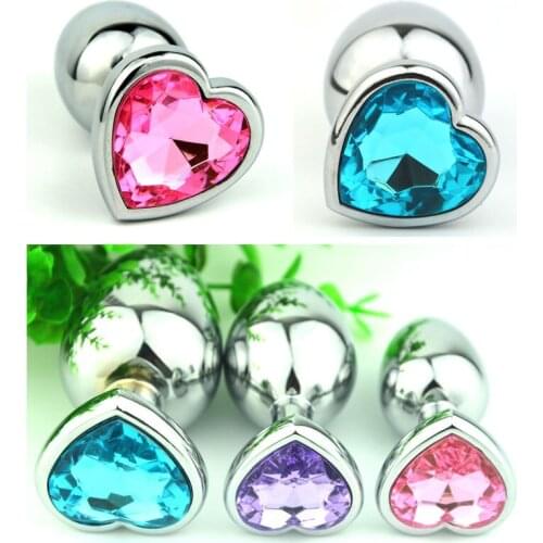 Mini Silver Butt Plug Heart Shaped Stainless Steel Crystal Jewelry Anal Plug Anal Beads Stimulator for Men Women Masturbation