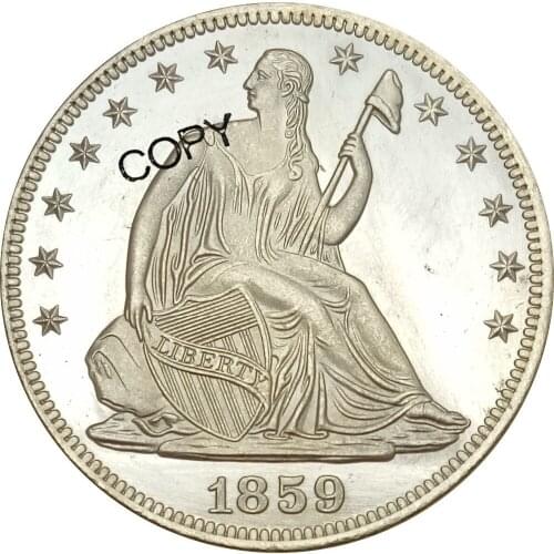 United States Liberty Seated Half Dollars 1859 No Motto Above Eagle Brass Plated Silver Copy Coin
