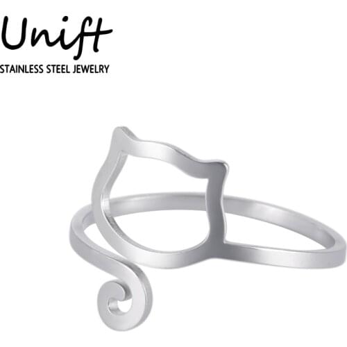 Unift Hollow Cat Rings for Women Opening Adjustable Stainless Steel Ring Cute Jewelry Animal Finger Ring Friendship Lovers Gifts