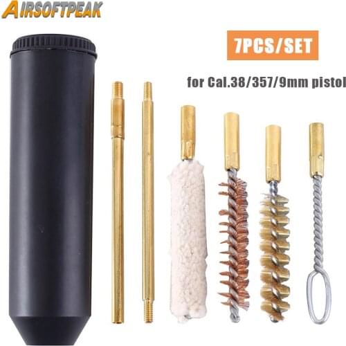 7pcs/set Cal.38/357/9mm Pistol Gun Cleaning Kit Barrel Rod Brush Cleaning Corroded Surfaces Rust Removal Hand Gun Cleaning Tool