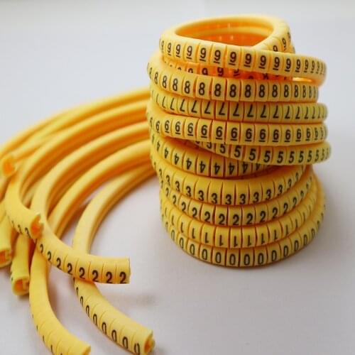 Freeshipping 0.5 0.75 1.0 1.5 2.5 4.0 6.0 10.0 12 16 25 35 mm2 yellow cable marker plum tubing 0-9 different number