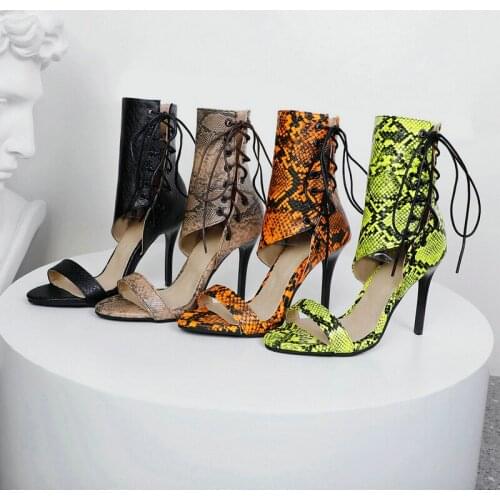 2021 Women Modem Sandals Fashion Thin High Heel Open Toe Women Summer Shoes Cross Tied Dress Shoes for Women Black Orange Green