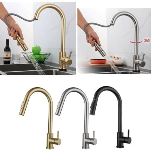 1/2" Touch On Kitchen Faucets with Pull Down Sprayer Smart Kitchen Sink Faucets with Deck Plate Stainless Steel Faucets