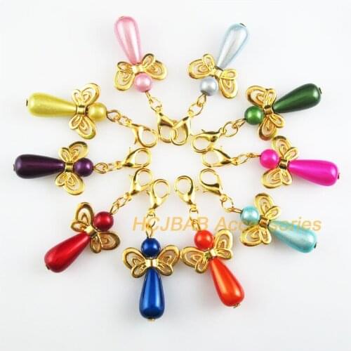 10 New Angel 17.5x30mm Charms Mixed Teardrop Acrylic Gold Color Retro With Lobster Claw Clasps