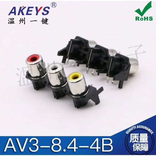 10pcs AV3-8.4-4B single row Three holes and three cores Horizontal prong lotus seat Audio output input port