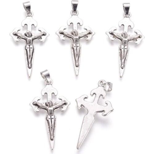 10pcs Tibetan Style Alloy Pendants Crucifix Cross for Jewelry Making 44x23.5x5.5mm Hole: 5x6.5mm