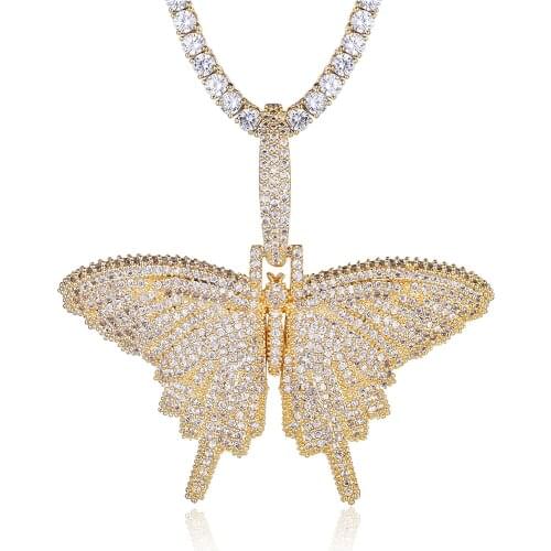 100% Micro Zircon Hip Hop Shining Butterfly Pendant Necklace For Men Jewelry Custom Accept CZ Rapper Jewelry Factory Prices Gift
