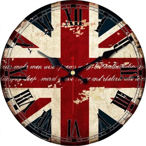 12 Inch Vintage Rustic Round Wall Clock I Love Uk Flag Uk British Flag Union Jack Clock Retro Home Dec Non Ticking
