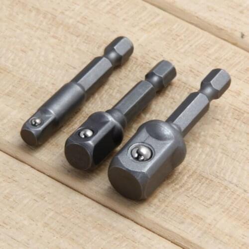 3Pcs Socket Adapter Drill BIts Set Hex Shank 1/4" 3/8" 1/2" Impact Drill Bits Hex Wrench Sleeve Extension Bar Drive Power Tool