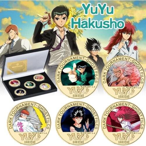 5pcs Japanse Anime YuYu Hakusho Gold Plated Coins Collectibles Challenge Coin Original Anime Coins Gift Set for Kids Children
