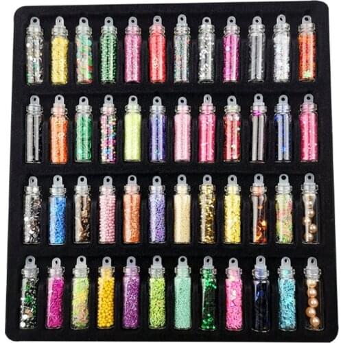 2021 Rushed Nail Glitter Powder New 48 Bottles/set Mini Colorful Sequins Series Nail Beads Acrylic Uv Gel Rhinestone Decoration
