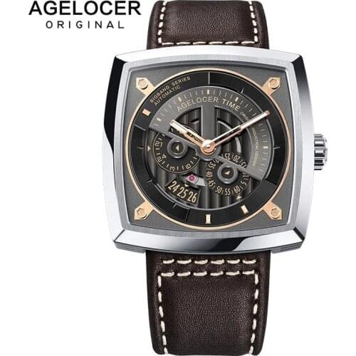 AGELOCER Automatic Watch Men Mechanical Wristwatches Square Dial Mens Waterproof Watches Calendar Business montre homme luxe