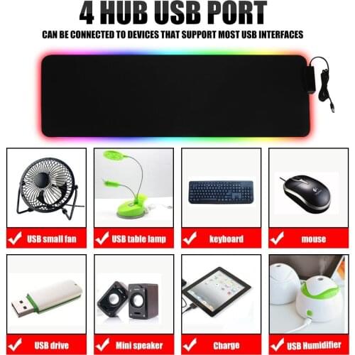 RGB LED Colorful Large Gamer Computer Mousepad With 1/4 HUB USB Ports Non-slip Big Desk Mice Mat For PC Laptop