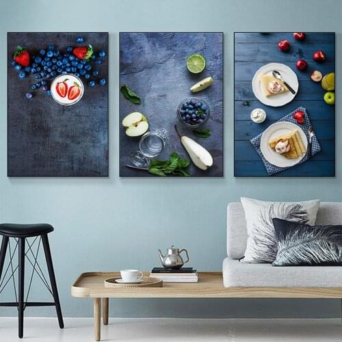 Food Kitchen Poster Wall Art Canvas Print Blueberry Juice Pastry at Stuffed With Jam Painting Decorative Dining Room Home Decor