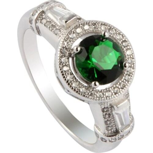 Eulonvan 925 sterling Silver jewelry women Engagement Wedding Rings for girls career Dark green Cubic Zirconia S-3786 size 6 8 9