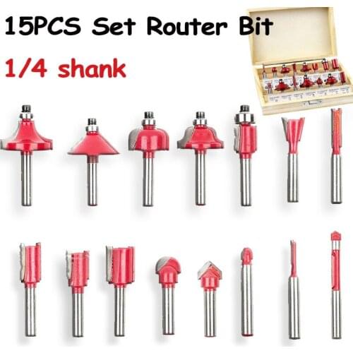 15pcs/set Woodworking Milling Cutters 1/4''/8mmShank Carbide Alloy Router Bit For Wood Cutter Engraving Cutting Tools