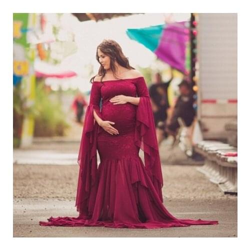 New Maternity dresses photography props Long sleeves Pregnancy Lace Maternity Dress Fancy shooting photo summer pregnant dress